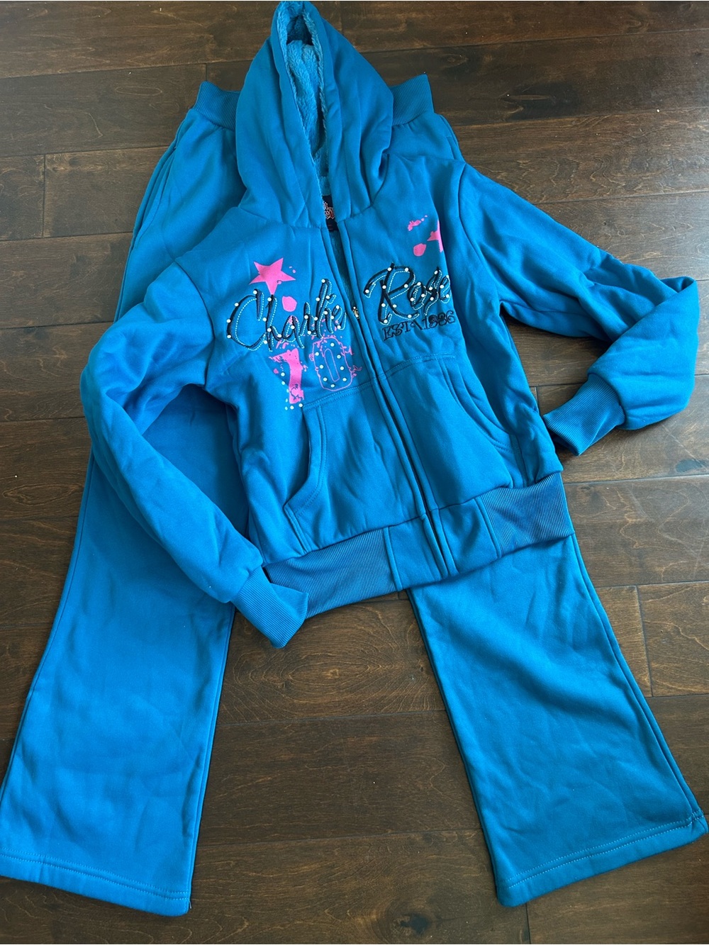 New Women’s Sweatsuit Y2K Fleece & Faux Fur Lined Blue Pockets Gscase